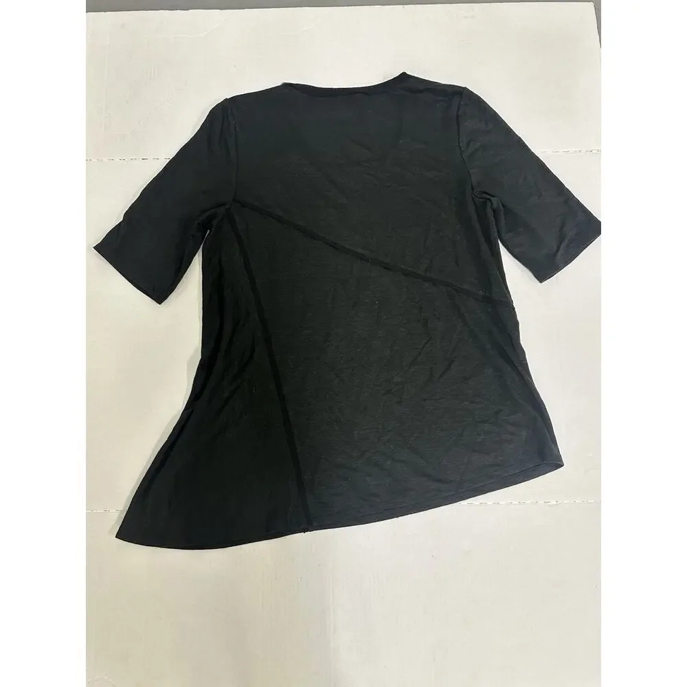 Lafayette 148 NY Linen Black Tunic Top Asymmetrical Hem Minimalist Resort L